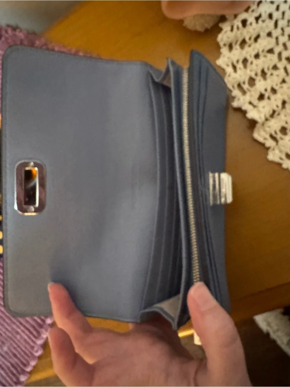 Michael Kors Blue Pebbled Leather Continental Turn Lock Wallet